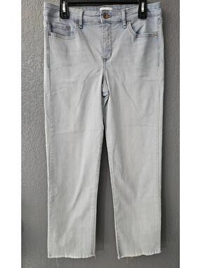 Women's Frayed Jeans Denim Pants Size 10/30 Jr Light Blue High Rise Straight Leg